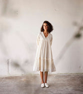 A Model Wearing White Pure Cotton Desi Mogra curated by Only Ethikal